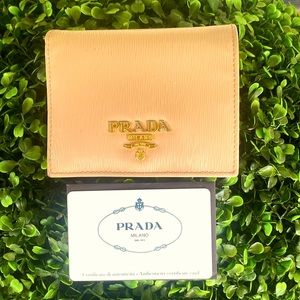 PRADA Bi-fold Wallet Logo Authentic used. blush/tan